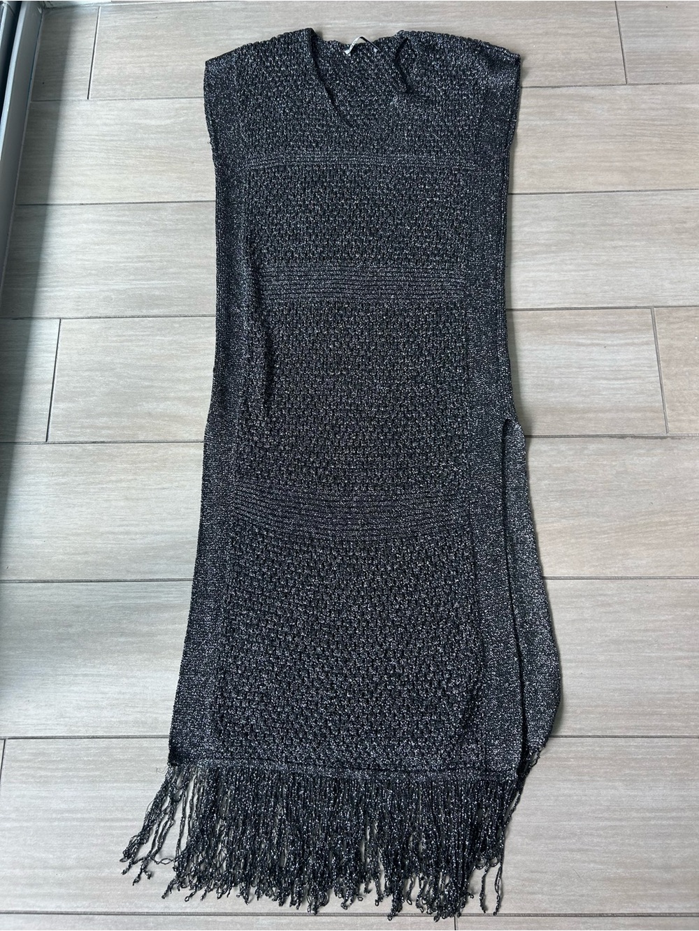 Zara Black Metallic Knit Fringe Dress